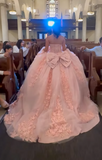 Modest Ball Gown Sweetheart Neck Blush Pink Tulle Applique Long Quinceanera Dress Formal Gowns Vestido De 15 Anos Sweet 16 Dress HZ1121
