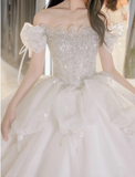 Princess Bridal Dress Ball Gown Off Shoulder Tulle White Beads Long Wedding Dress Modest Bridal Gowns HZ1121