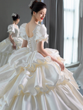 Princess Bridal Dress Ball Gown V-Neck Satin White Beads Long Wedding Dress Modest Bridal Gowns HZ1121