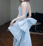 Modest Mermaid Sweetheart Neck Long Evening Gowns Ice Blue Satin Beaded Special Formal Dresses Prom Dresses HZ1121