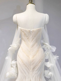 Elegant Mermaid Sweetheart Neck Long Evening Gowns Tulle Beading Special Formal Dresses Prom Dresses HZ1121