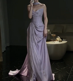 Elegant Sheath Sweetheart Neck Long Evening Gowns Purple Chiffon Special Formal Dresses Pleated Slits Prom Dresses HZ1121