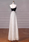 Elegant A-Line One Shoulder Evening Gown Black Sparkly Formal Dress Sequin Long Prom Dresses HZ1121