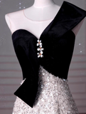 Elegant A-Line One Shoulder Evening Gown Black Sparkly Formal Dress Sequin Long Prom Dresses HZ1121