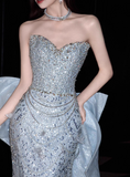 Modest Sheath Sweetheart Neck Evening Gown Tulle Sequins Formal Dress Stunning Long Prom Dresses HZ1121