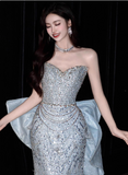 Modest Sheath Sweetheart Neck Evening Gown Tulle Sequins Formal Dress Stunning Long Prom Dresses HZ1121
