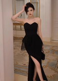 Modest Sheath Sweetheart Neck Long Evening Gown Black Formal Dress Elegant Birthday Dress HZ1121