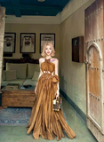 Modest Halter Backless Ball Gown Long Evening Gown Brown Formal Dress HZ1121