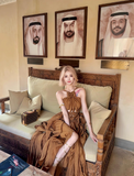 Modest Halter Backless Ball Gown Long Evening Gown Brown Formal Dress HZ1121