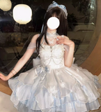 Vintage White Ball Gown Spaghetti Strap Chiffon Applique 22nd Birthday Dress Lolita Dress Cute Lolita Outfits HZ1121