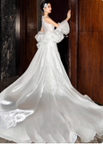 Modest White Bridal Dress Ball Gown Round Neck Tulle Beads Long Wedding Dress Elegant Tassel Sequins Bridal Gowns HZ1121