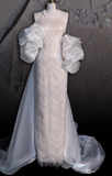 Modest White Bridal Dress Ball Gown Round Neck Tulle Beads Long Wedding Dress Elegant Tassel Sequins Bridal Gowns HZ1121