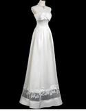 Modest A-Line Strapless Bridal Dress White Satin Long Wedding Dress Elegant Lace Applique Bridal Gowns HZ1121