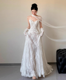Modest A-Line Sweetheart Neck Bridal Dress White Long Wedding Dress Elegant Lace Applique Bridal Gowns HZ1121