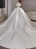 Modest Ball Gown Off-the-shoulder Bridal Dress White Tulle Long Wedding Dress Elegant Beading Applique Bridal Gowns HZ1121