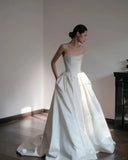 Elegant Ivory Strapless Ball Gown Satin Wedding Dress Simple Bridal Gown HZ1121