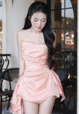 Sexy Pink Sheath Short Formal Dress Satin Birthday Party Dress Simple Graduation Dress HZ1121