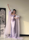 Modest Lavender Sheath Formal Evening Dress Satin Asymmetrical Neck Birthday Dress Elegant Graduation Dress HZ1121