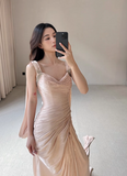 Stunning Blush Pink Sheath Formal Evening Dress Satin Strap Birthday Dress Elegant Graduation Dress HZ1121