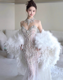 Elegant Sweetheart Neck Mermaid Wedding Dress Tulle Beading Bridal Dress Glamour Trailing Bridal Gowns HZ1121