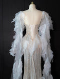 Elegant Strapless Mermaid Wedding Dress Rhinestone Bridal Dress Glamour Tulle Bridal HZ1121