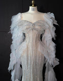 Elegant Strapless Mermaid Wedding Dress Rhinestone Bridal Dress Glamour Tulle Bridal HZ1121