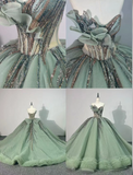 Elegant Ball Gown Sweetheart Neck Green Tulle Beaded Long Quinceanera Dress Formal Gowns Vestido De 15 Anos Sweet 16 Dress HZ1121