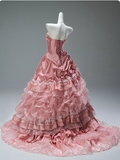 Stunning Strapless Pink Ball Gown Tiered Tulle Applique Beading Long Quinceanera Dress Satin Formal Gowns Vestido De 15 Anos Sweet 16 Dress HZ1121
