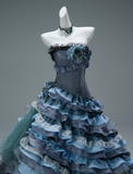 Stunning Strapless Ball Gown Tiered Tulle Lace Long Quinceanera Dress Navy Blue Formal Gowns Vestido De 15 Anos Sweet 16 Dress HZ1121