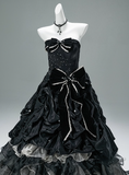 Stunning Sweetheart Neck Ball Gown Tiered Tulle Taffeta Long Quinceanera Dress Black Appliqu¨¦ Formal Gowns Vestido De 15 Anos Sweet 16 Dress HZ1121