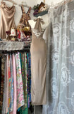 Elegant Sheath Long Evening Dress Satin Modest Birthday Party Dress Champagne Slit Formal Dress HZ1121