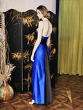 Elegant Sheath Long Evening Dress Satin Modest Birthday Party Dress Strapless Royal Blue Formal Dress HZ1121