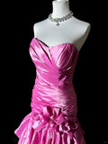 Vintage Mermaid Long Evening Dress Satin Elegant Birthday Prom Dress Sweetheart Neck Fuchsia Formal Dress HZ1121