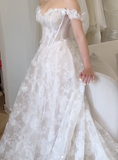 Modest Off-the-shoulder Bridal Gown Glam Applique Tulle Beaded Wedding Dress HZ1121