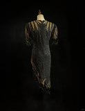 Glamour Black Sheath V-neck Mother of the Bride Dress Chiffon Beaded Short Evening Gown HZ1121