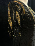 Glamour Black Sheath V-neck Mother of the Bride Dress Chiffon Beaded Short Evening Gown HZ1121