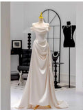 Elegant Sheath Long Prom Dress Off-the-shoulder Satin Formal Evening Dress HZ1121