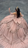 Fairy Sweetheart Pink Ball Gown Tiered Tulle Applique Long Quinceanera Dress Sparkly Sequins Formal Gowns Sweet 16 Dress HZ1121