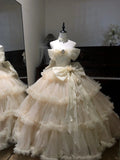 Fairy Off-the-shoulder Apricot Ball Gown Tiered Tulle Long Quinceanera Dress Formal Gowns Sweet 16 Dress HZ1121