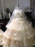 Fairy Off-the-shoulder Apricot Ball Gown Tiered Tulle Long Quinceanera Dress Formal Gowns Sweet 16 Dress HZ1121