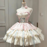 Vintage Ball Gown Pink Tulle Lace Spaghetti Straps Short Lolita Outfits 18th Birthday Dress Mini Cute Lolita Dress HZ1121