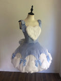 Vintage Ball Gown Blue Velvet Spaghetti Straps Short Lolita Outfits 18th Birthday Dress Mini Cute Lolita Dress HZ1121