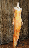 Vintage Spaghetti Strap Sheath Chiffon Beaded Long Yellow Evening Dress Sweet 16 Dress HZ1121