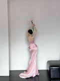 Elegant Strapless Mermaid Satin Long Pink Evening Dress Sweet Birthday Party Dress HZ1121
