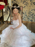 Vintage Strapless A-line Lace Long Formal Evening Dress Sweet 16 Dress HZ1121