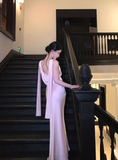 Elegant V-neck Mermaid Satin Long Formal Evening Dress Sexy Pink Graduation Dress HZ1121