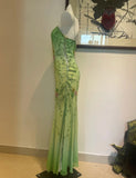 Elegant Spaghetti Strap Sheath Prom Dress Vintage Chiffon Beaded Green Formal Evening Dress HZ1121