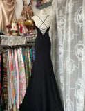 Elegant Spaghetti Strap Sheath Prom Dress Vintage Chiffon Sequin Black Formal Evening Dress HZ1121