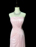 Elegant Strapless Sheath Prom Dress Vintage Chiffon Pink Formal Evening Dress HZ1121