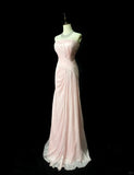 Elegant Strapless Sheath Prom Dress Vintage Chiffon Pink Formal Evening Dress HZ1121